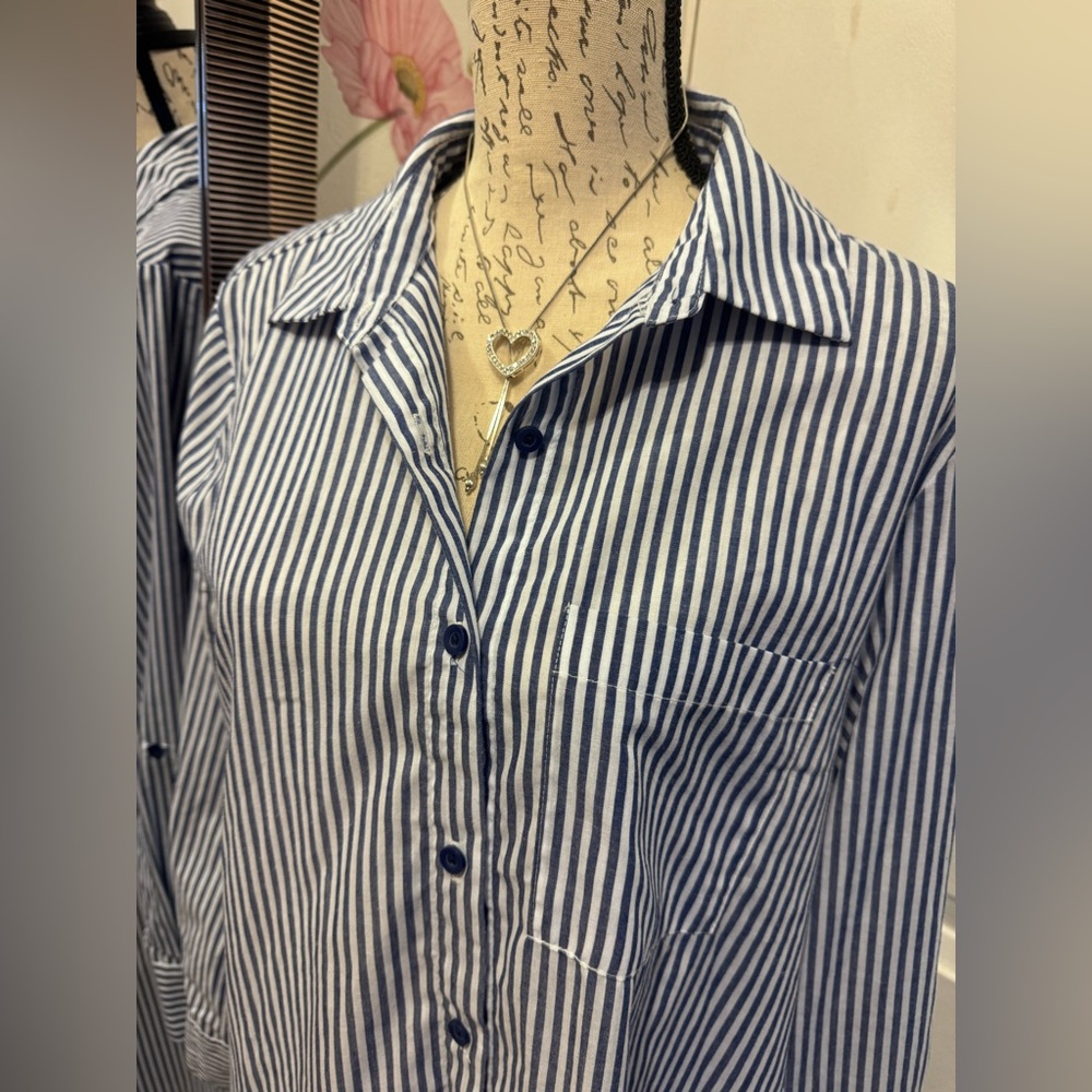 Ci Sono Blue and White Striped Button-Down Tunic - Picture 6 of 8